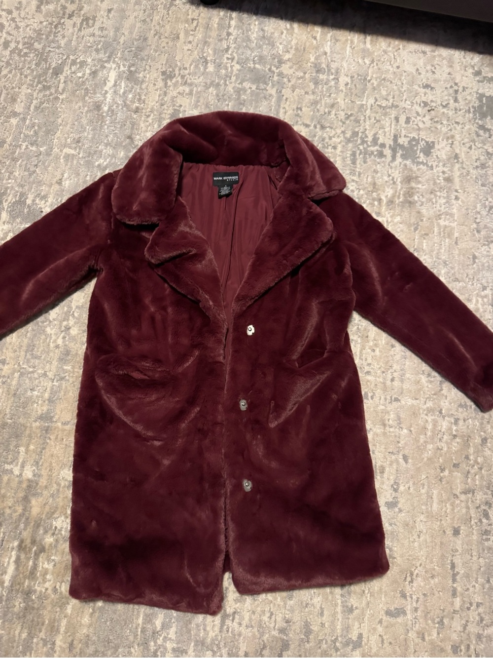 Warm Faux Fur Teddy Coat in Deep Wine by Marc New York